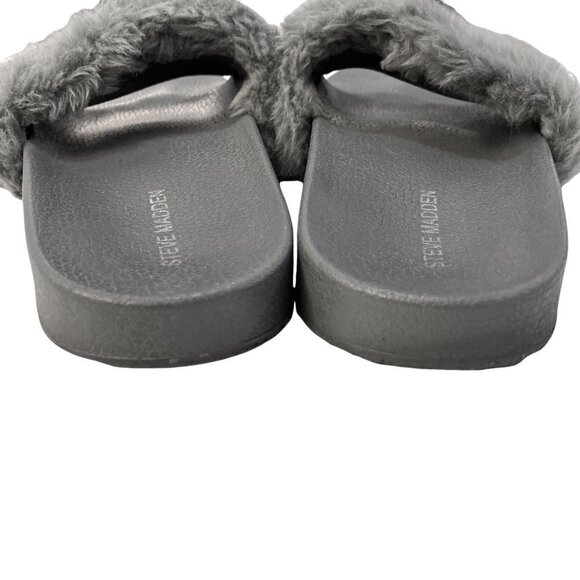 Steve Madden Softey Gray Faux Fur Slide Slipper Sandals - Size 10 - Picture 4 of 8